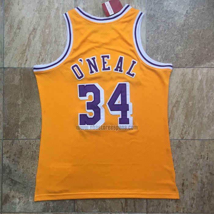 Camiseta Los Angeles Lakers Shaquille O'Neal NO 34 Mitchell & Ness 1996-97 Amarillo